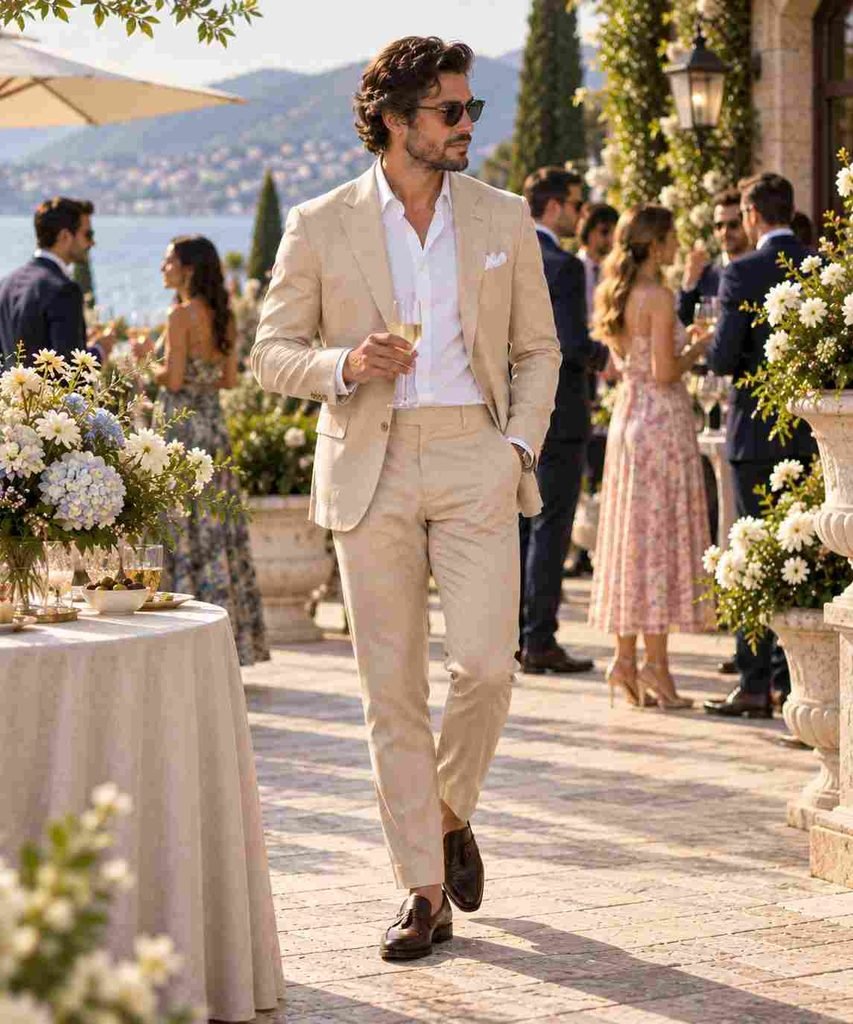 Beige Suit With a White Shirt