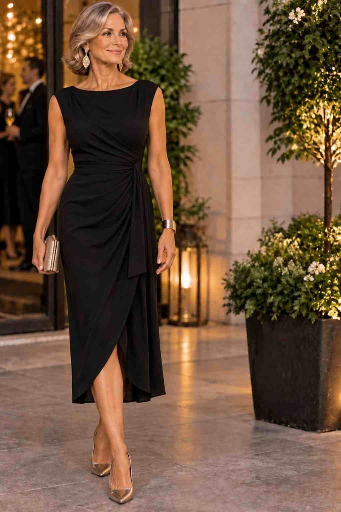 Black Cocktail Dress With Metallic Accessories