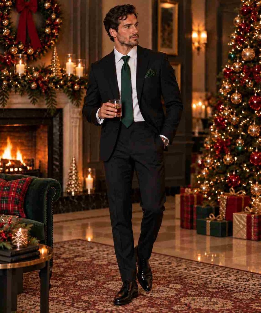 Black Suit + Festive Green Pocket Square
