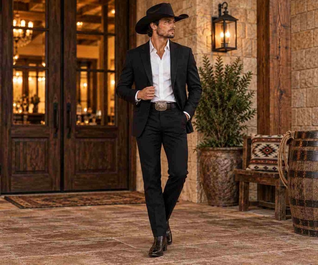 Black Suit With Cowboy Boots