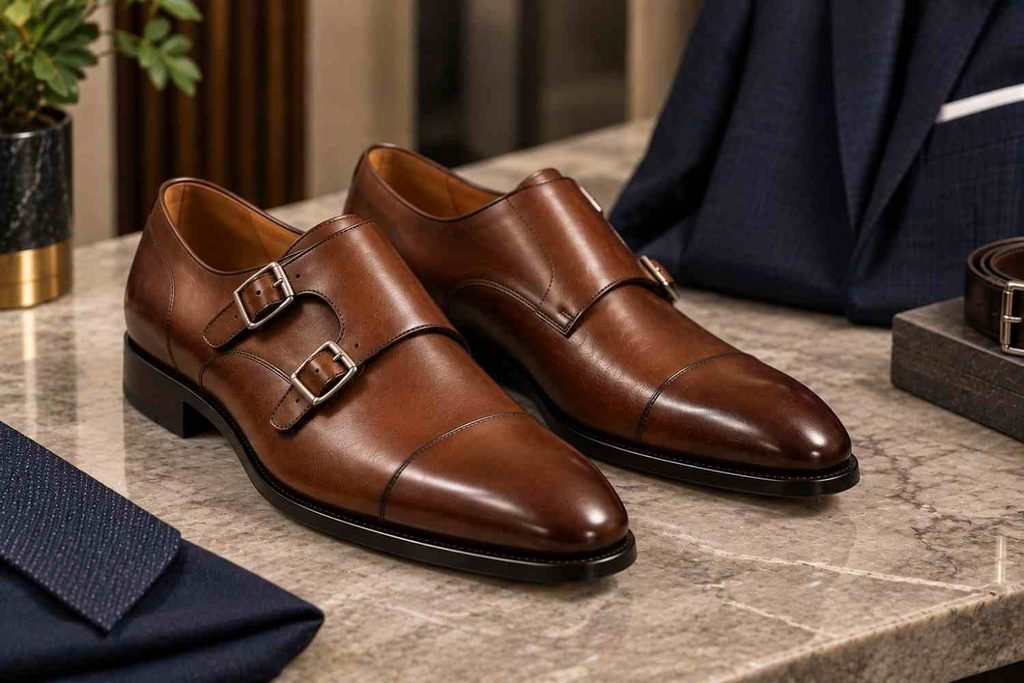 Brown Double Monk Strap Shoes