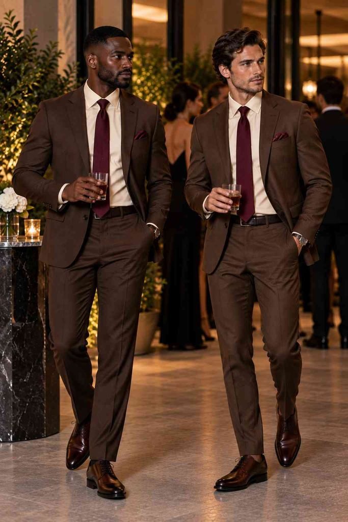Brown Suit + Cream Shirt