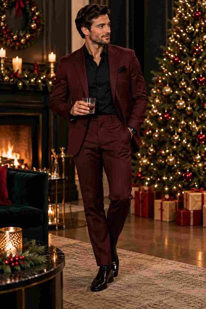 Burgundy Suit + Black Shirt