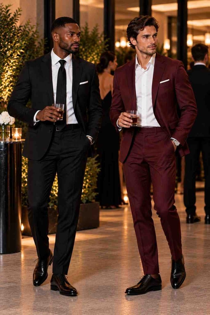 Burgundy Suit + White Shirt