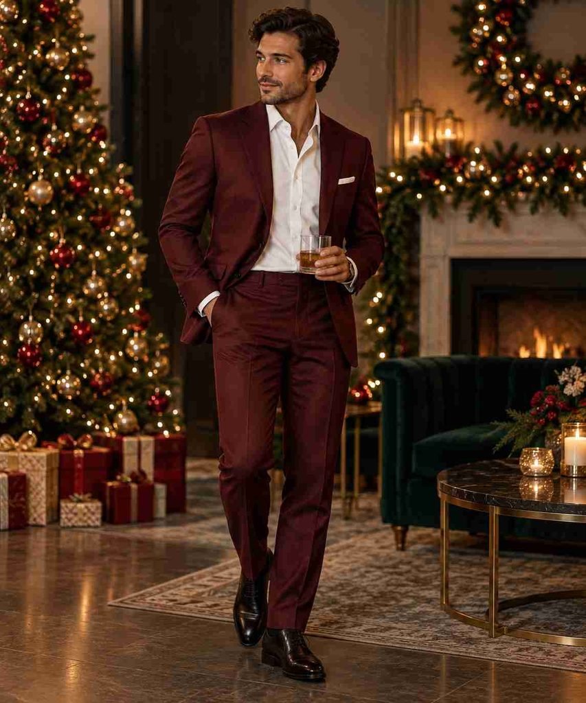  Burgundy Suit + White Shirt