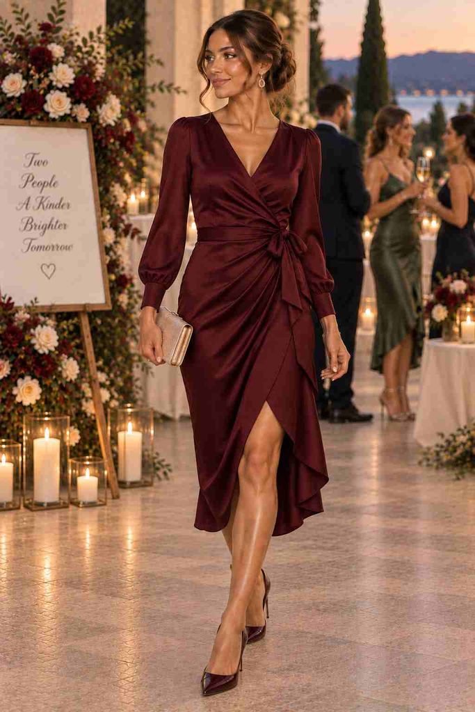 Burgundy Wrap Dress + Pointed-Toe