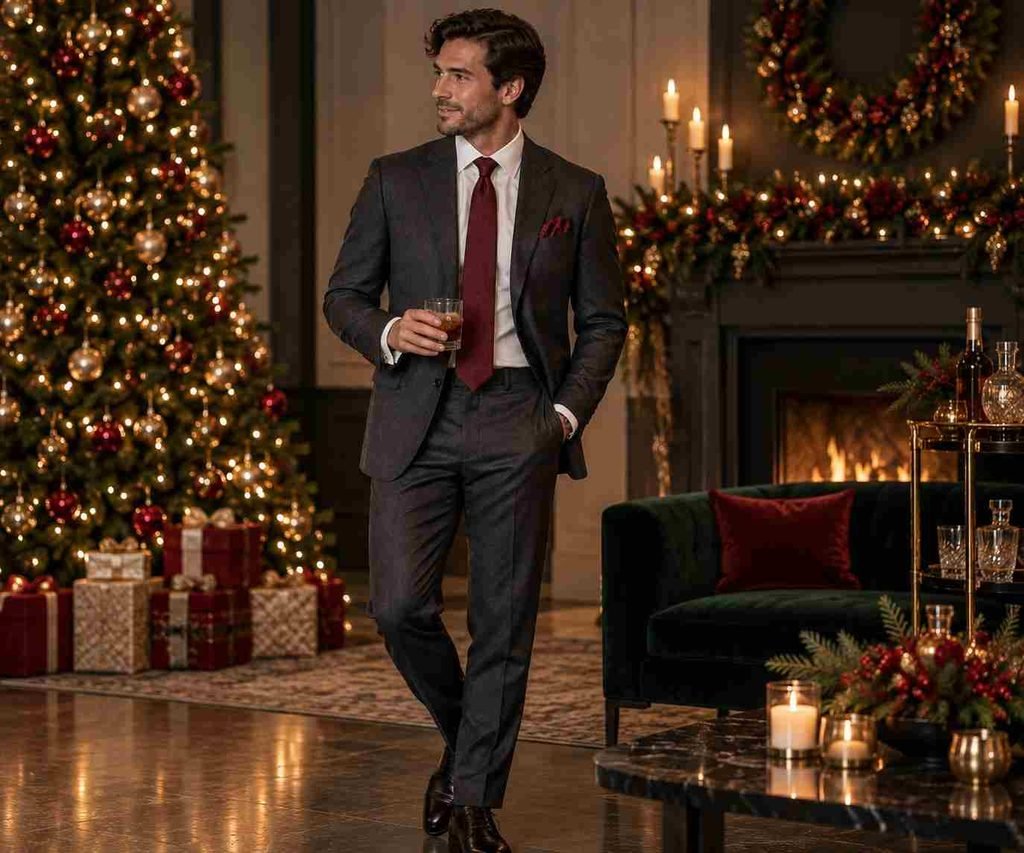 Charcoal Suit + Burgundy Accessories