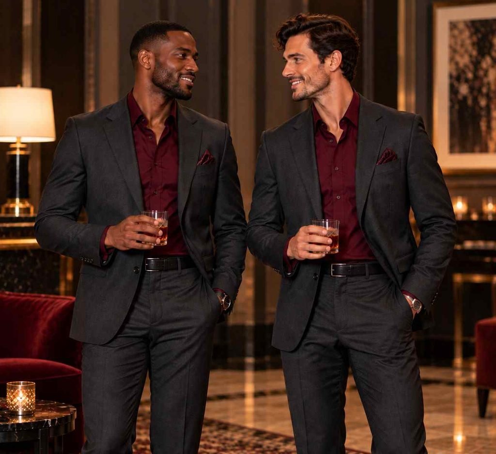 Charcoal Suit + Burgundy Shirt