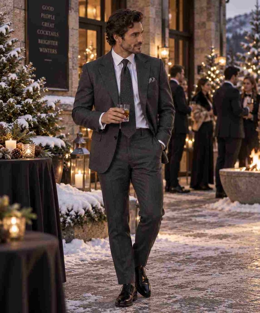 Dark Grey Suit With a Textured Tie