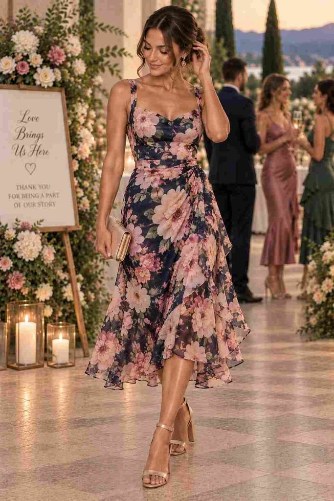 Floral Midi Dress + Block Heels