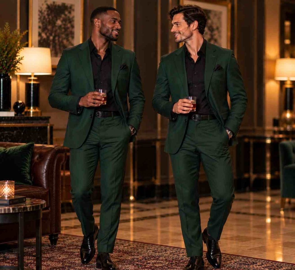 Forest Green Suit + Black Shirt