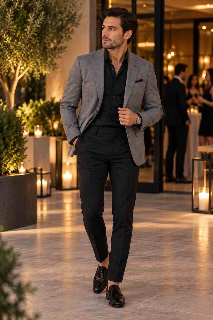 Grey Blazer With Black Shirt 