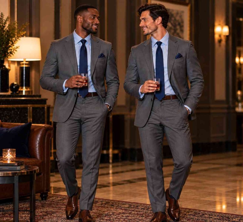 Grey Suit + Light Blue Shirt