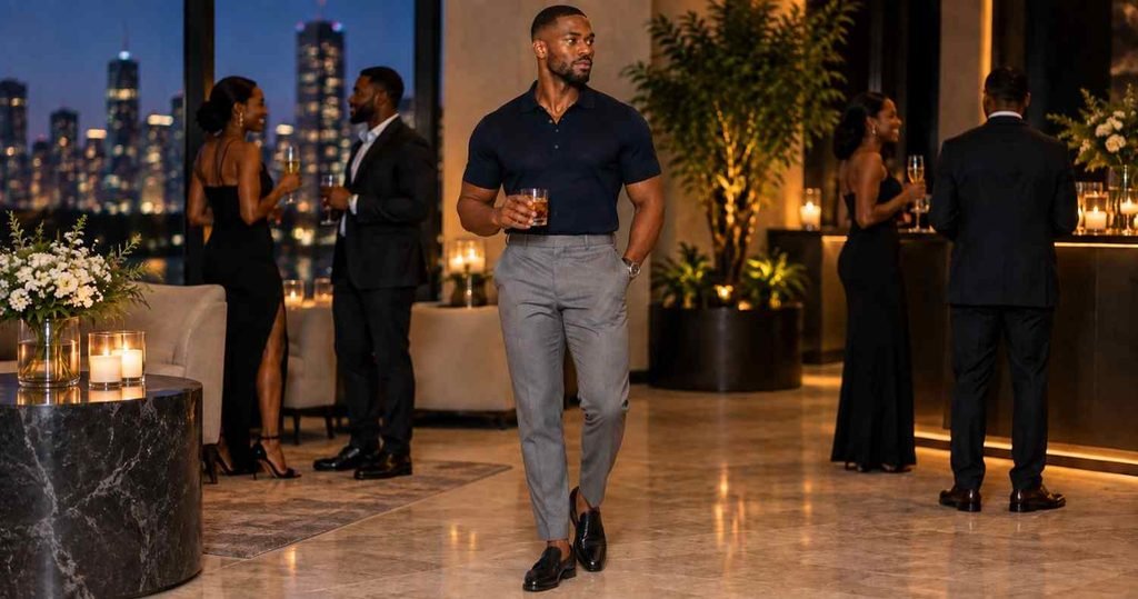 Knit Polo with Tailored Trousers