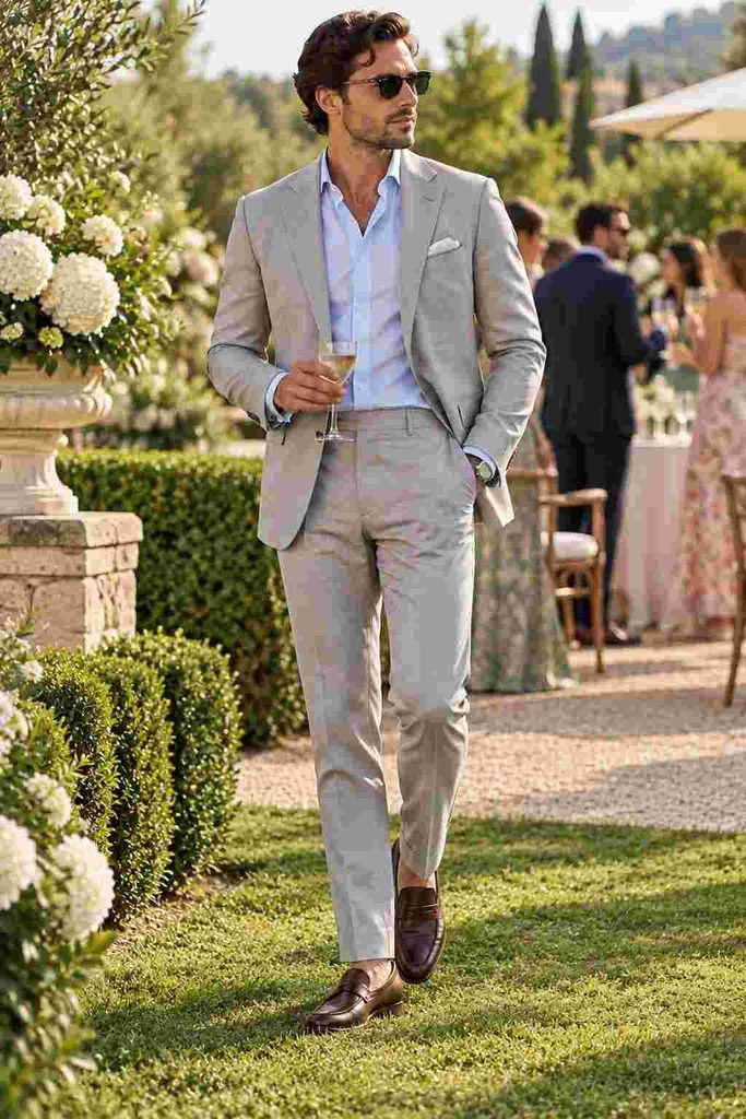 Light Grey Suit with a Pale Blue Shirt