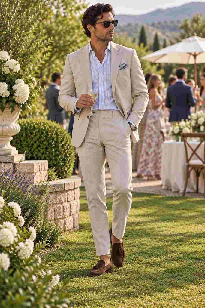  Light Suit with a Subtle Patterned Shirt