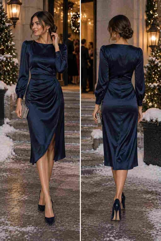 Long-Sleeve Satin Dress
