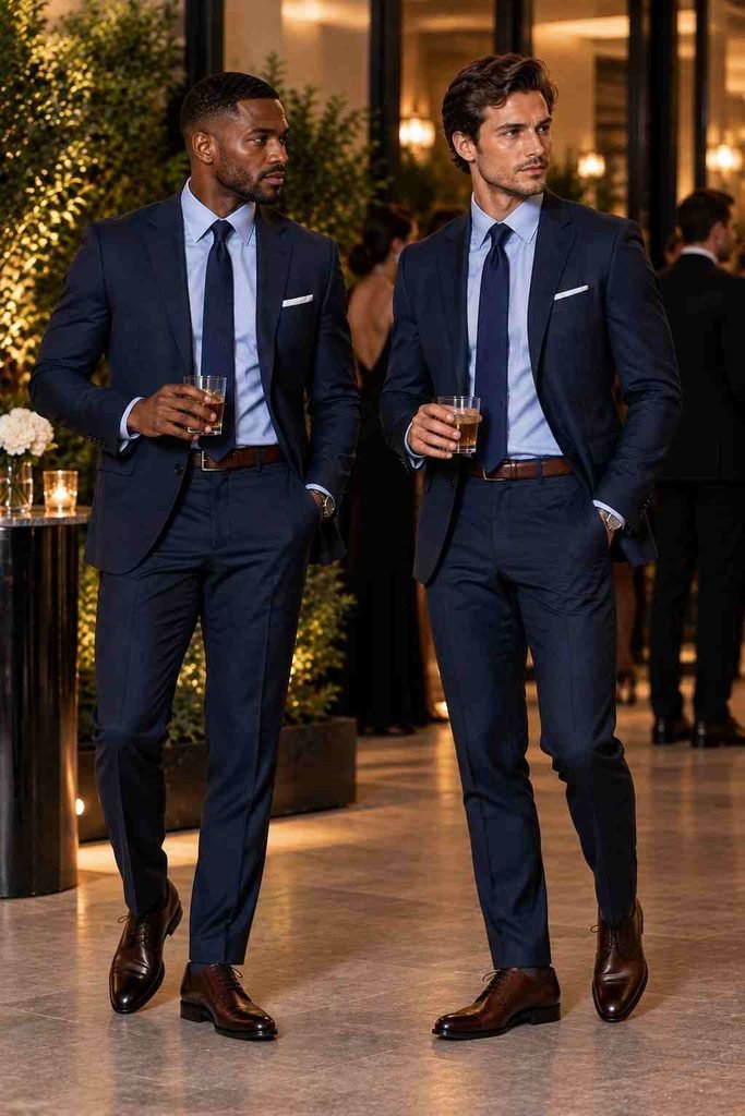 Navy Suit + Light Blue Shir