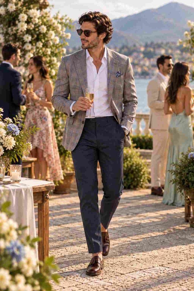 Patterned Blazer With Solid Trousers