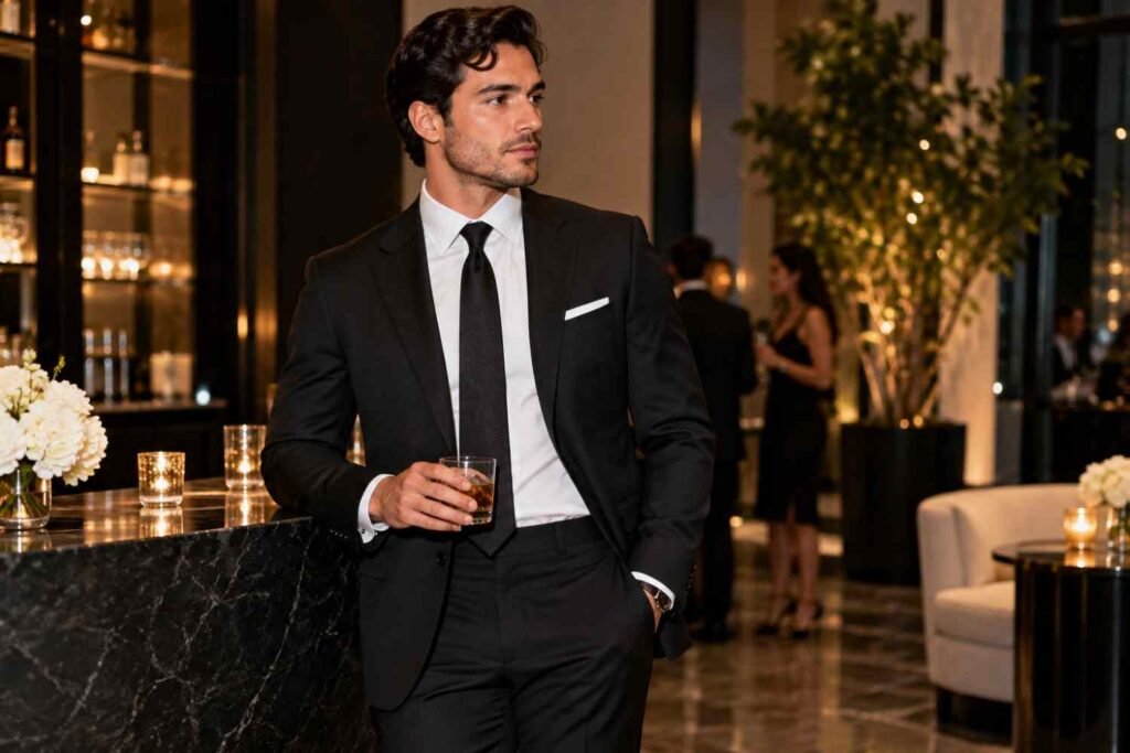 black cocktail attire outfit