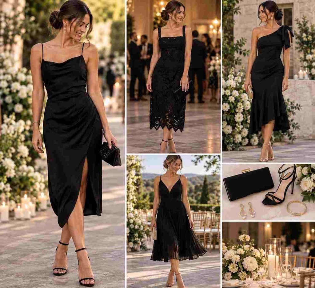 black cocktail wedding attire