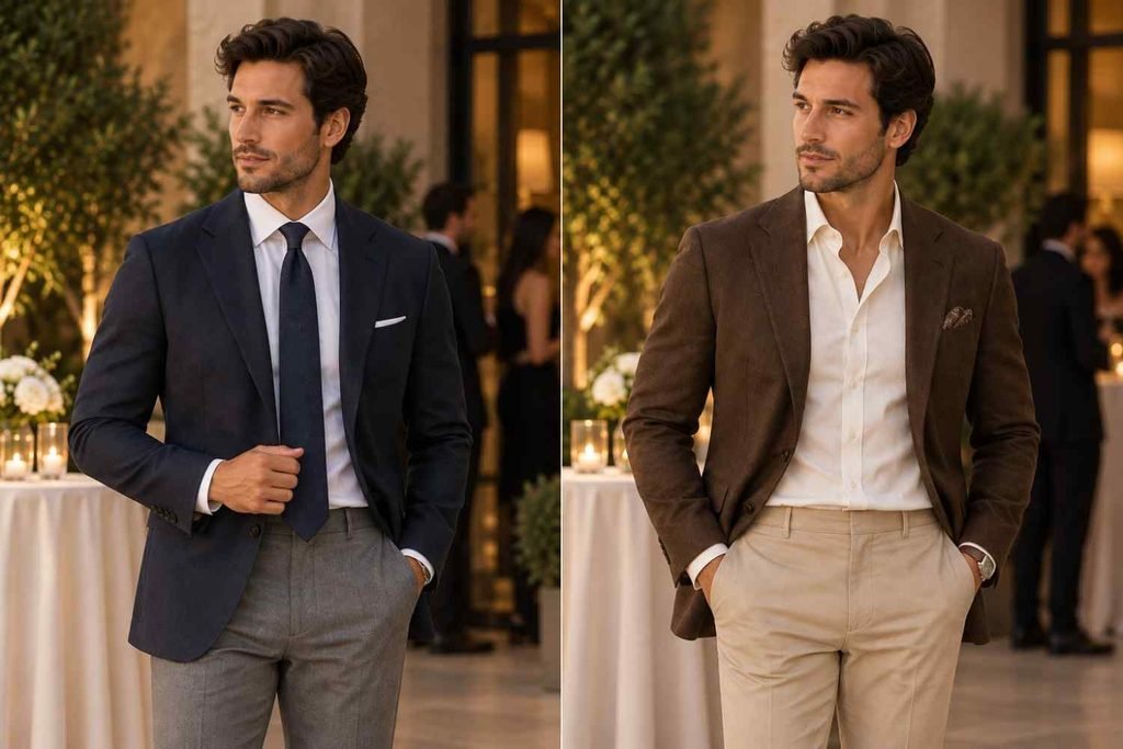 casual tie and no tie suit