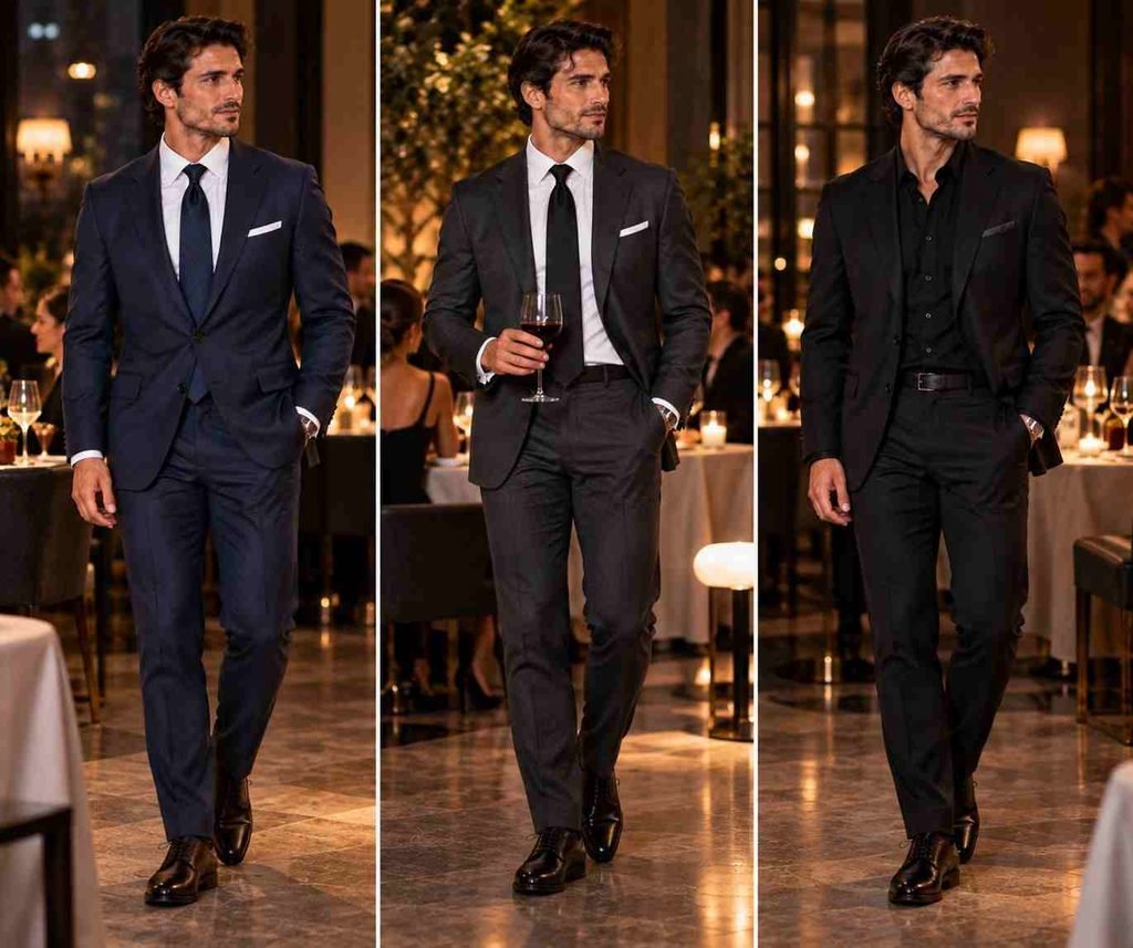 men wearning cokctail attire at dinner event