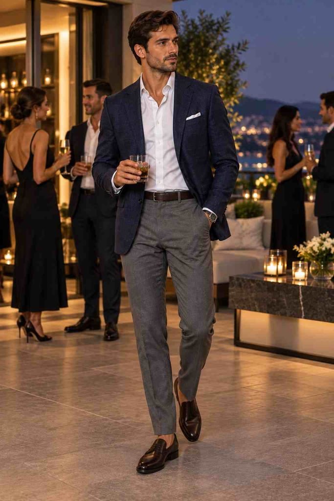 cocktail attire clothes trouser wearing by men