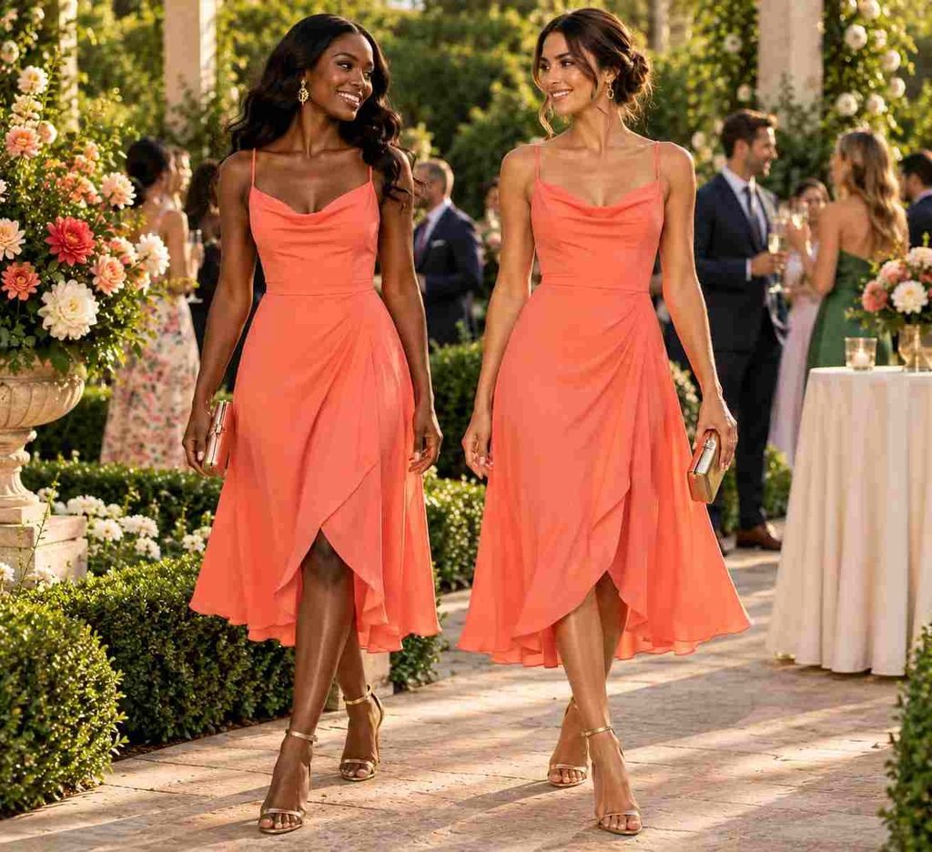 coral midi dress