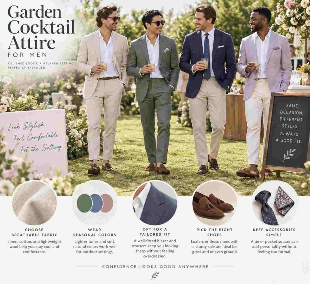 garden cocktail attire men
