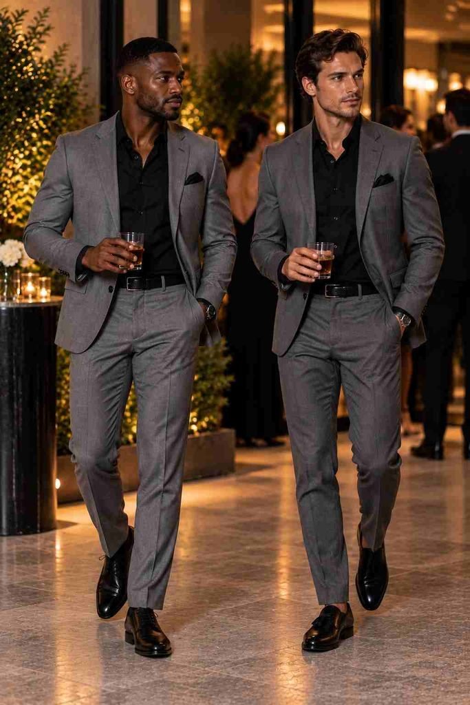 Grey Suit + Black Shirt