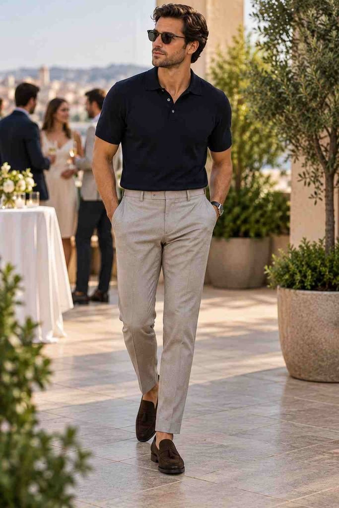 knit polo with trouser