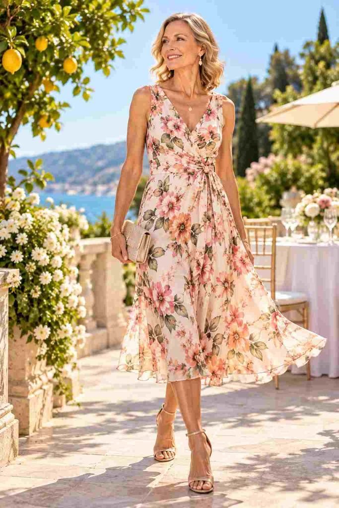floral midi dress summer cocktail attire female