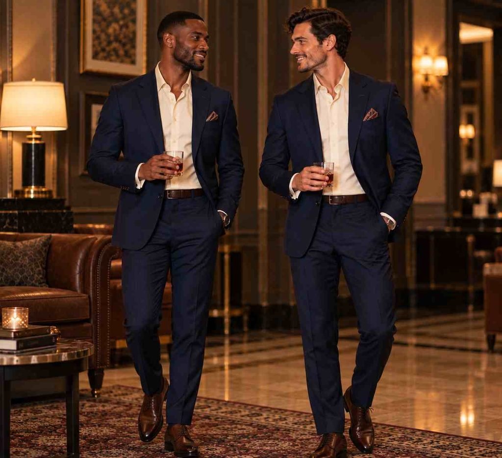 Navy Suit + Cream Shirt