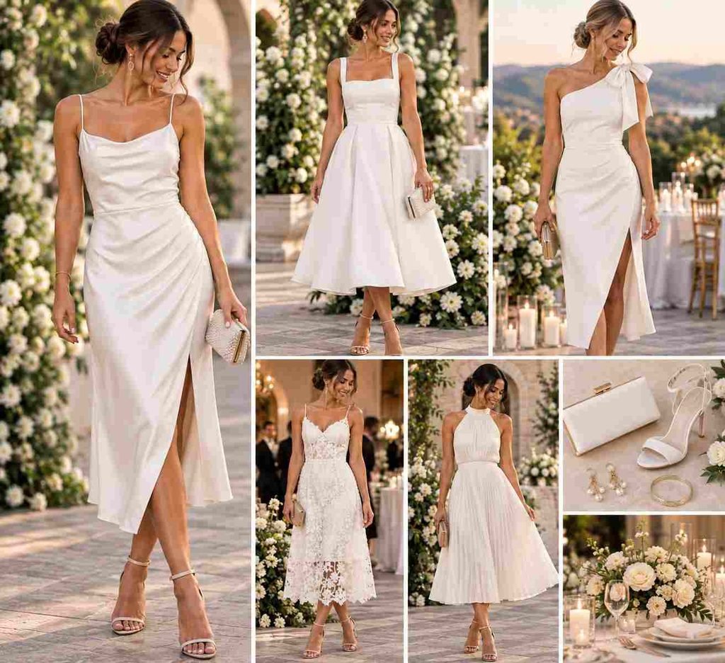 white cocktail wedding attire